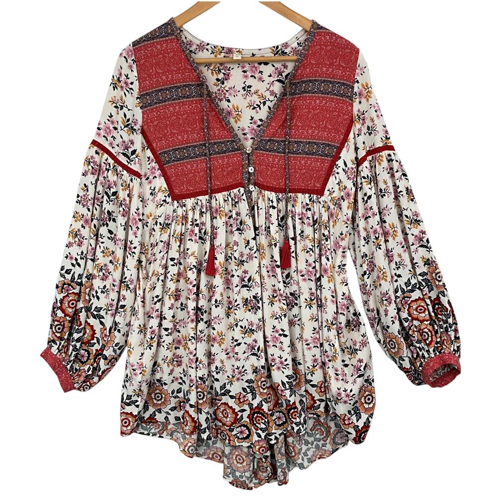 Spell Elle Romper Womens Medium Multicolor Floral Boho Balloon Sleeve